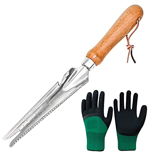 Unkrautjäter 33 cm Edelstahl Unkrautjäter Garten Hand Weeder mit Holzgriff Unkrautjäte Länge Garten Unkraut Jäten Werkzeug für Garten, Umstoßen, Umpflanzen, Jäten, Entwurzel