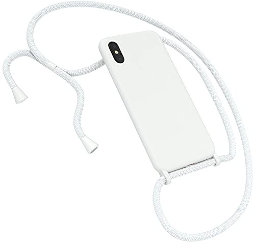 EAZY CASE Premium Silikon Handykette kompatibel mit iPhone X/XS Handyhülle mit Umhängeband, Handykordel mit Schutzhülle, Silikonhülle, Hülle mit Band, Kette für Smartphone, Weiß