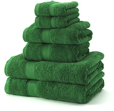 Boncasa - Set mit 6 Handtüchern - 100 % gekämmte Baumwolle (nicht regeneriert) - Qualität Ring Spun - Weiche Haptik - 450 g/m2 (Dunkelgrün, 6-teiliges Set)