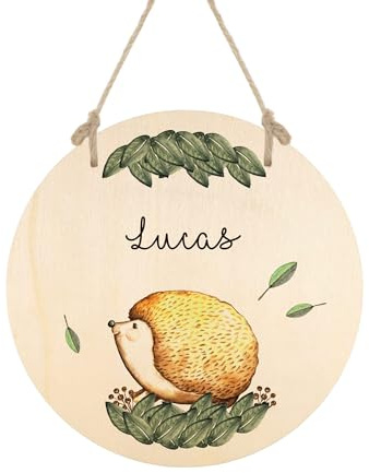 Manufaktur Liebevoll Türschild Kinderzimmer Namensschild Kinderzimmerdeko Babygeschenk Geburt Mädchen Junge Igel Tiere Geburtstagsgeschenk Kinder