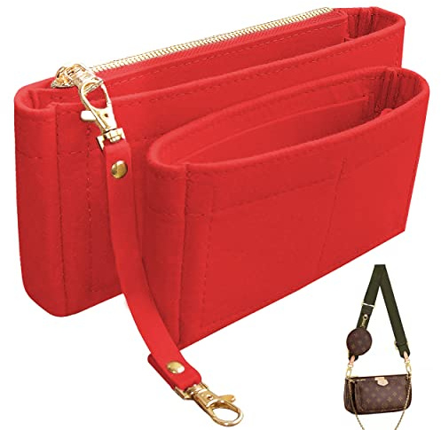 Soyizom Multi Pochette Accessoarer Handväska Organiseringsinsats för kvinnor, 2-pack Handväska Insats passar tygväska med nyckelringar och dragkedja, röd
