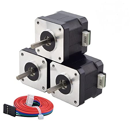 STEPPERONLINE Schrittmotor 3 PCS Nema 17 42Ncm 1.5A 42x39mm, 1m Kabel | Bipolar , für 3D-Drucker/CNC Fräsmaschine, Black