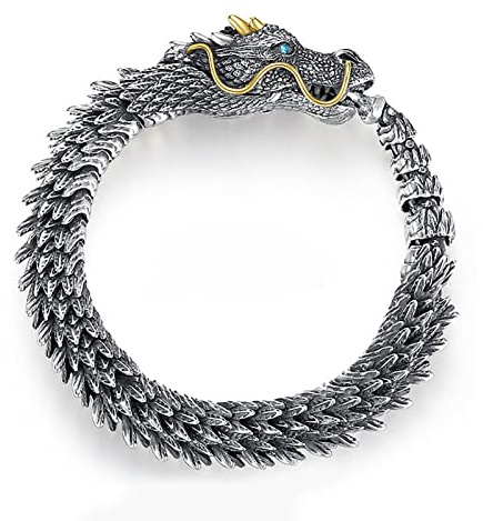 Dinfix Dragon Bracelet, Domineering Handmade Metal Bracelet, Personalized Creative Dragon Jewelry, Men Jewelry Gift. (silvery, 8.66)