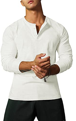 Henley T-Shirts pour Hommes Décontracté à Manches Longues Coupe régulière Douce et Confortable Color Blanc Size L