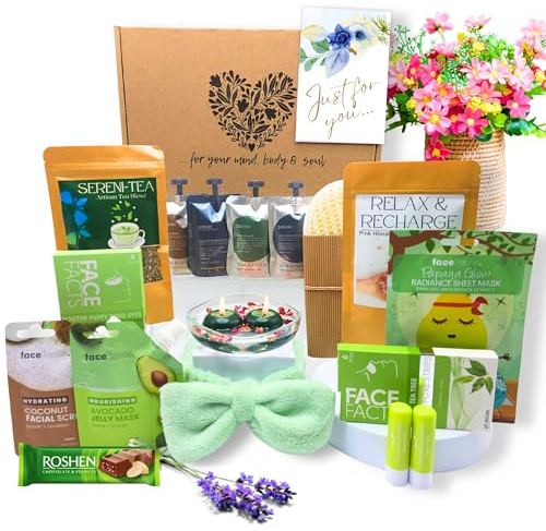 DELUXE SPA DAY Caja de Regalo de Cuidado Personal, Caja de Regalo de Spa, Cesta de Regalo de Cumpleaños, Caja de Regalo de Mimar para Mujer, Juego de Regalo para Mujer, Día de San Valentín