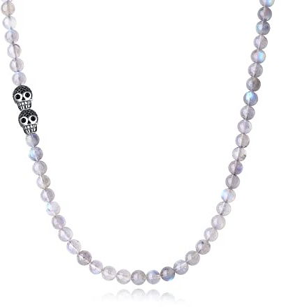 GAVU Collier à Charms Tête de Mort Pierre 6mm Labradorite Homme 60cm