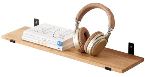 TREOAKWIS Schweberegal aus Eiche Massiv, Wandregal Holz Regale 60cm Wandboard für Badezimmer, Schlafzimmer, Wohnzimmer, Küche, Office, Waschküche und Rustikale Wandregale zur Aufbewahrung
