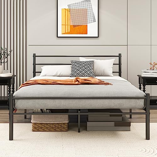 VERFARM Estructura de Metal Con Somier de Lamas, Marco Doble Con Cabecero, Cama de Invitados, 120 x 200 cm, Negro