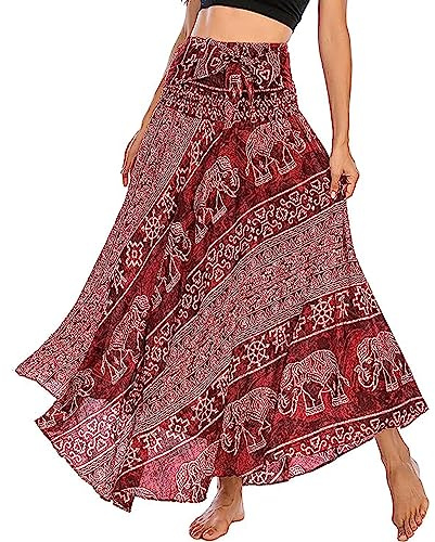 Adigaber 2 en 1 Jupon Femme Long Taille Haute Longue Maxi Jupe Bohême Tour de Taille Elastique Jupe Maxi Décontractée Vacances L'été Plage