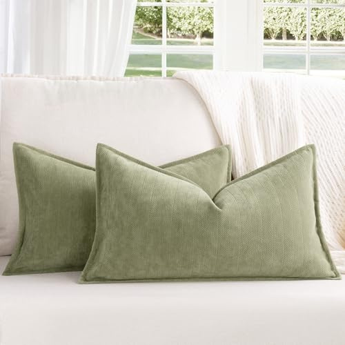 ZWJD Salbei Grün Kissenbezug 30x50 2er Set Chenille Kissenbezüge Sofakissen Kissenhüllen mit elegantem Design, weiche und luxuriöse dekorative Dekokissen für Couch, Bett und Heimdekoration