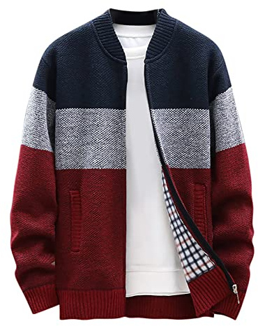 Muscularfit clearance items under 5 dollars Cardigan Sweaters for Men Lightweight Knitted Stand Collar Jacket Coat Long Sleeve Full Zip Fleece Lined Knitwear mens winter coats Wine M