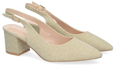 shoes&blues.es Zapato de Salon para Mujer, Diseno Elegante con Tacon, Abierto por el Talon, Puntera Fina y Cierre de Hebilla Ajustable.