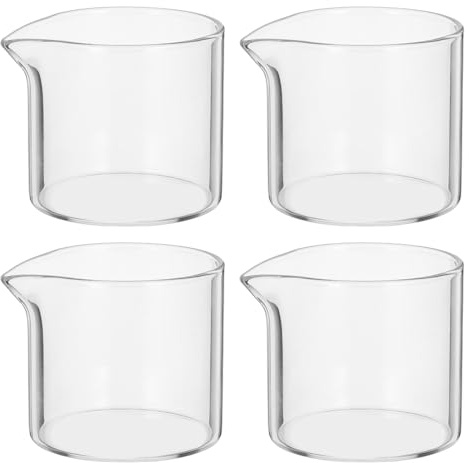 Cabilock 4 Stück Milchkrüge Glas, 110ml Transparent Milchkännchen für Kaffee Tee Saucen und Desserts Wiederverwendbar für Restaurant Küche, 2.36X2.17X1.97In