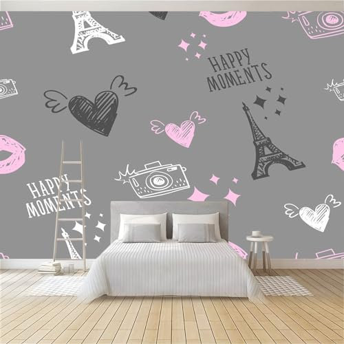 Papier Peint Panoramique Paris Architecture Gris 350 x 256 cm Papier Peint Intissé Mural, Poster Geant Mural Impression 3D, pour Salon Chambre d'enfants restaurant Décoration Murale