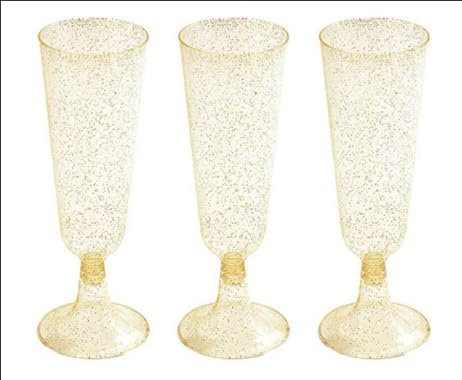 YZDZSW 25 Pcs Plastic Champagne Flutes, Disposable Prosecco Glasses, Plastic Flute Glasses for Mimosa Martini Margarita (Gold dust)