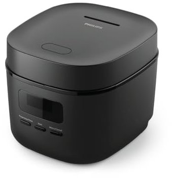 Philips Mini olla arrocera Serie 3000 - 0,54 L, revestimiento Bakuhanseki de 5 capas, modo de cocción rápida en 30 minutos, 5 menús automáticos, negro (HD3080/80)