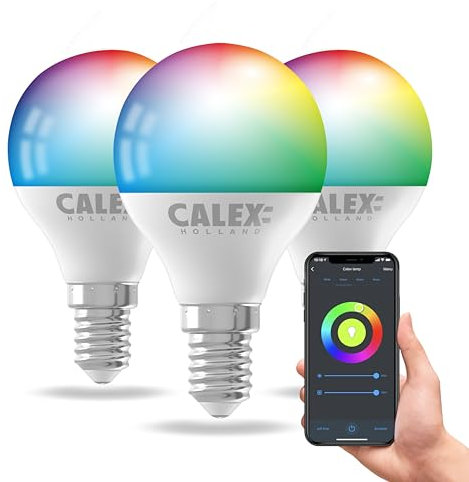 CALEX - Smart Light Bulb E14, 3-Pack, WiFi LED P45 Bulb, RGB, App and Works with Amazon Alexa and Google Home, 4.9W