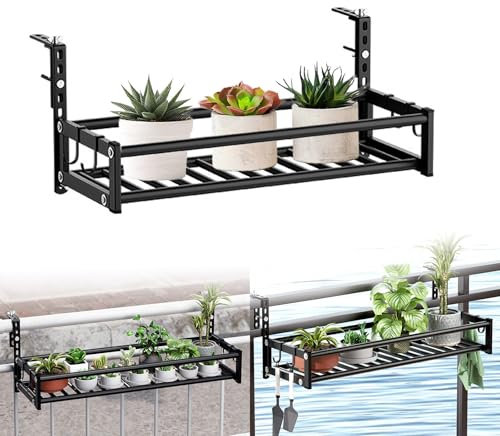 MBBTAG Pot plante garde corps, jardiniere suspendue, Support de Plante Suspendu pour Balcon, Crochet réglable, jardiniere balcon suspendue, Facile à installer, Forte capacité de charge(Gray,61x24.5x26