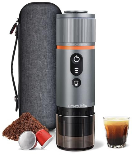 Conqueco Machine à Expresso Portable Machine à Café éLectrique : Petite Machine à Expresso De Voyage 12 V Pour Voiture – Auto-Chauffante, 8 Tasses, Fonctionne Sur Piles, Compatible Avec Les Capsules N