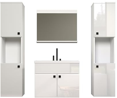 trendteam smart living – Haven – badrumsmöbler set inklusive insatshandfat – vit högglans – flytande badrumsmöbler – (B x H x D) 62 x 55 x 40 cm – badrumsskåp med utbytbara dörrbeslag