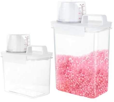 Lot de 2 Boite Lessive - Distributeur de Lessive Hermétique - Distributeur Lessive Liquide avec Verre Doseur,adapté pour la Poudre à Lessive, La Lessive, Les Céréales Rangement (1100ml+1800ml)