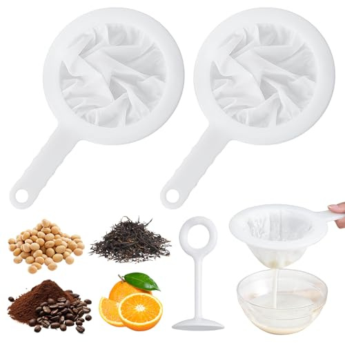 2-pack fin nylonnäts sil, återanvändbara nätfilterväskor för filtrering av nötmjölksdryck, kaffe, mjölk, smör, juice och färsk ost (200 mesh)