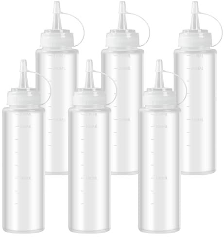 LiuHancsqd 6 Pz 240 ML Bottiglia da Spremere, Bottiglia Squeeze di Plastica, Flacone Dosatore in Plastica con Tappo, Flacone Dispenser per Ketchup Salse, Maionese, Olio Oliva, Pittura