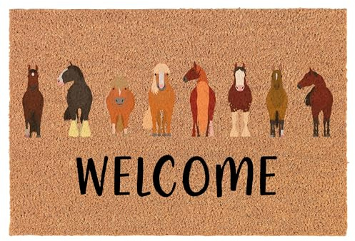Welcome Doormat Coco Coir Door Mat Gift Welcome Horse Breeds White (24 x 16)