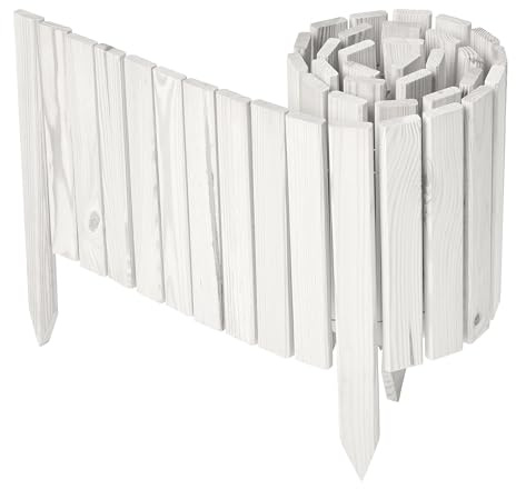 Garronda Beeteinfassung Holz Rasenkante Höhe: 30 cm Weiß GD-0149 | Imprägniert und flexibel formbar, als Rollzaun, Holzzaun, Palisade und Gartenzaun für Rabatten, Wege und Bereiche im Garten