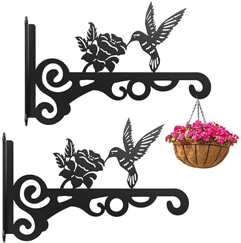 Sunbilien Lot de 2 supports de suspension pour plantes en fer, support mural en fer pour balcon, pot de fleurs pour oiseaux, support mural, crochet en métal, mangeoire à oiseaux