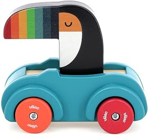 VILAC - Tukan-Auto – Andy Westface – Spielzeug für Kleinkinder – 1 Auto aus Holz mit integrierter Hupe – Lernspiele für Kinder aus Holz – Spielzeug für Kinder ab 18 Monaten – 7426K