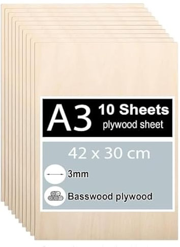 10 Sperrholzplatten 3mm, A3 Lindensperrholz 42x30cm zum holzzuschnitte auf maß, Laserschneiden, Bemalen, Modellbau, Brandmalerei