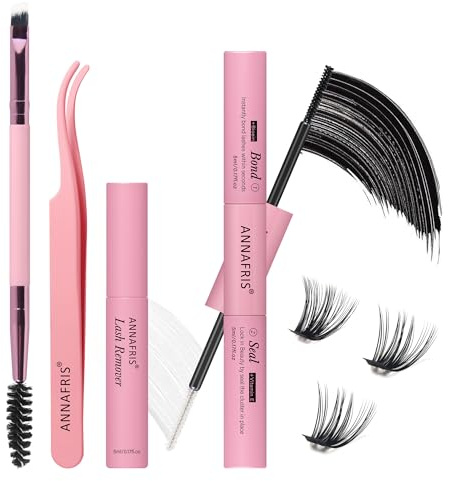 ANNAFRIS Ciglia Finte Ciuffetti Colla per Ciglia Naturali DIY Extension Ciglia Fai da te Cluster Lashes(Pink)
