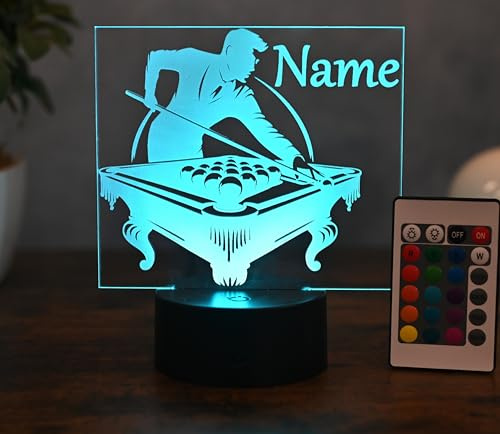 Optechvisual Personalisierte Billiard Lampe – LED Nachtlicht mit Gravur – Poolbillard Deko Licht mit Name – Geschenk für Billiardspieler & Männer – Billiard Tischlampe
