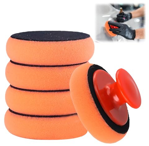 Pilyero 5 Pièces 70 mm Pad Polissage Comprend 1 Pièce Poignée, Tampon Applicateur Voiture, Polissage Voiture, Adaptées pour Le Polissage Manuel, Le Cirage et L'entretien Automobile