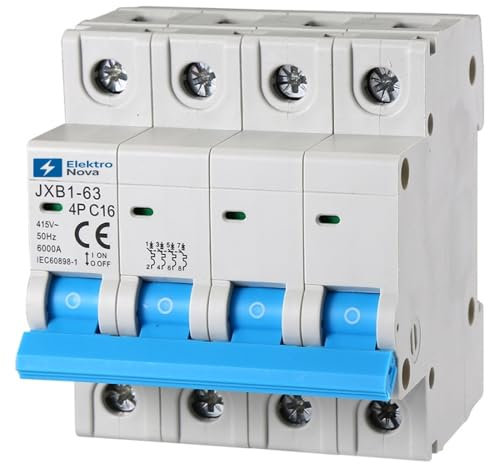 ELEKTRONOVA Interruttore Magnetotermico trifase 4P 16A C16 6kA – 4 Moduli DIN – 380V