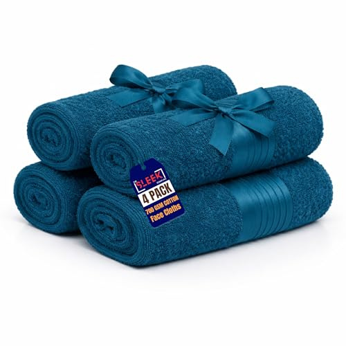 Premium 100% Royal Egyptian Cotton Face Cloths (33x33cm) – Pack of 4 – 700 GSM Extra Thick Washcloths – Soft, Super Absorbent & Long Lasting Face Towels – Ideal for Home, Gyms & Skincare (Blue Lagoon)