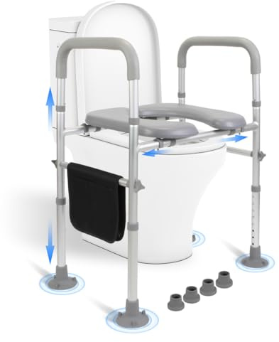 LMLJINTL Rehausseur de Toilette avec Accoudoir, Rehausseur Toilette Adulte avec Poignée, Rehausseur WC Personnes Âgées & Adultes, Hauteur Réglable 8 Niveaux 68-85cm