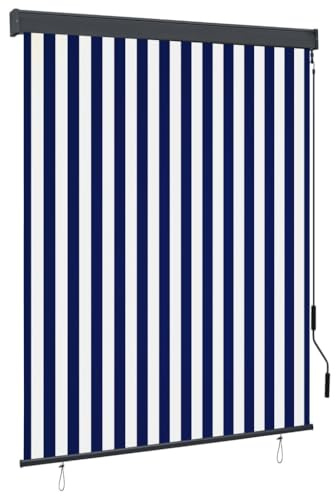 Brokky 145967 Tenda a Rullo per Esterni 140x250 cm Blu e Bianca Tenda da Sole Verticale- Protezione per la Privacy,Tenda da Sole Idrorepellente per terrazza,Balcone,Giardino