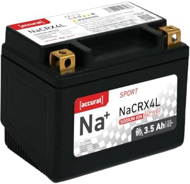 Accurat Sport Na+ NaCRX4L Natrium Motorrad-Batterie YTX4L-BS/DIN 50314 3,5Ah 12V 90A Ionen Akku – Hohe Startleistung & Kaltstart bis -20°C, Wartungsfrei, Schnellladefähig, Leicht & Langlebig