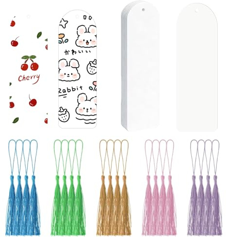 Lesezeichen Basteln mit Quasten, 20 Stück Lesezeichens Papier Rohlinge Set, 15x5cm Weiße Bookmark für Basteln & DIY, Leeres Lesezeichens zum Selbst Gestalten für Leseliebhaber