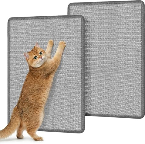Gimars 2er Set Sisal Kratzmatte Katze 60x40cm, Kratzschutz für Sofa & Wand, Selbstklebende Kratzwand mit Klettsystem, rutschfest & Dicht Gewebt für intensives Kratzen, Grau