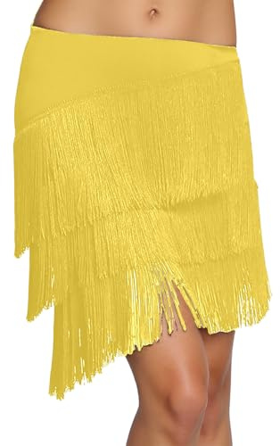 Robe de danse latine tango pour femme - Robe de danse à franges - Samba - Salsa - Pour fête - Événement festif - Discothèque - Vêtements quotidiens - Jupe à franges réglable, R jaune, XXXL