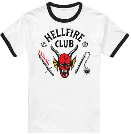 Stranger Things Hellfire Club Ringer Unisex Ringer T-shirt, Svart Vit, XX-Large