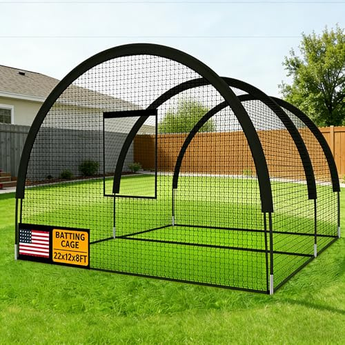 Baseball Batting Cages for Backyard 22ft x 12ft x 8ft 5ply 1000D High Strength Net, 14mm Fiberglass Poles, Sturdy Iron Stakes, UV Resistant, Durable Baseball Softball Training Net