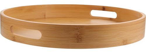 Lurrose Plateau de Service Rond Poignées en Bois pour Service Table Orientale et Boissons