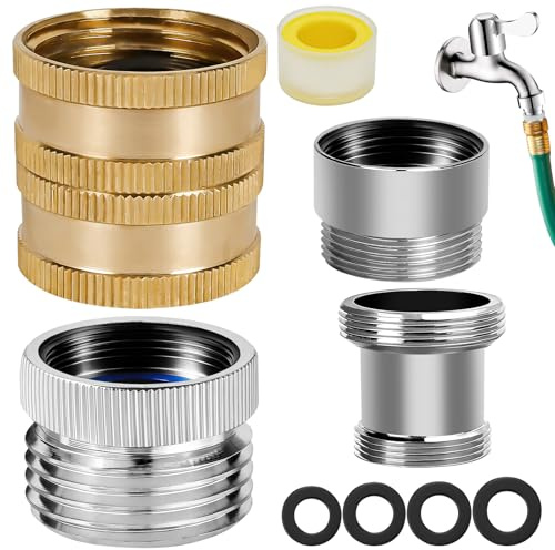 4Pcs Brass Faucet to Hose Adapter with Aerator, Sink Hose Adapter Set with Washers & Tape – Fits G1/2 Female, 55/64 Female, and 15/16 Male, Connects to 3/4 GHT Garden Hoses