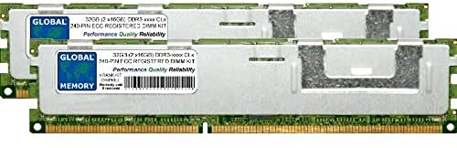 GLOBAL MEMORY 32GB (2 x 16GB) DDR3 800/1066/1333/1600/1866MHz 240-PIN ECC REGISTRADO DIMM (RDIMM) Memoria RAM Kit para SERVIDORES/Estaciones DE Trabajo/Placas Base (4 Rank Kit CHIPKILL)