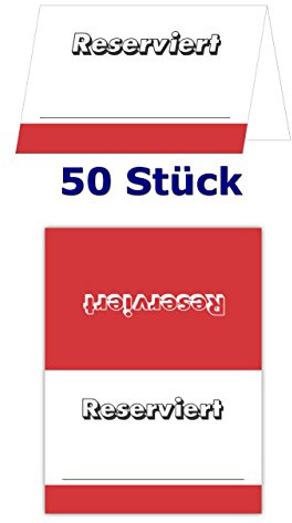 50 Stück neutrale Tischkarten Tischaufsteller reserviert Namenskarte rot TK-101 Gastronomiekarten zur Reservierung der Tische ihrer Feier für einzelne Plätze mit Namen zum Personalisieren, Platzkarten Platzkartenhalter