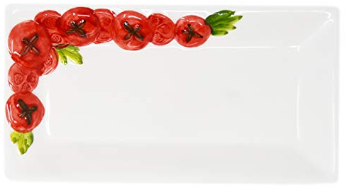 Lashuma Handgemachte Rechteckige Servierplatte aus Italienischer Keramik im Tomatendesign, Servierteller 24x13 cm